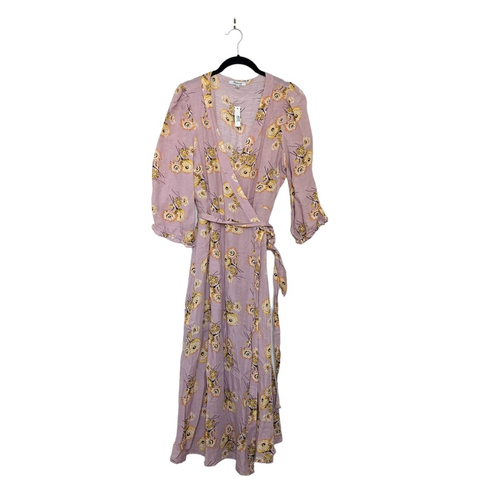 NWT Madewell Linen-Blend Ruffle-Cuff Wrap Dress in Dutch Dandelions Size M